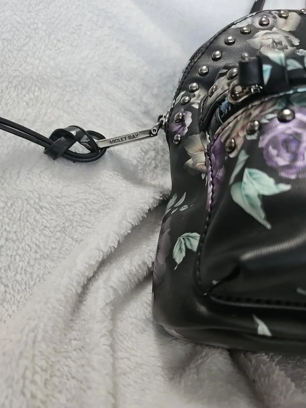 Violet Ray Floral Studded Mini Backpack Purple Rose